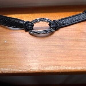 Black Leather Bracelet with Black Crystal Accent piece